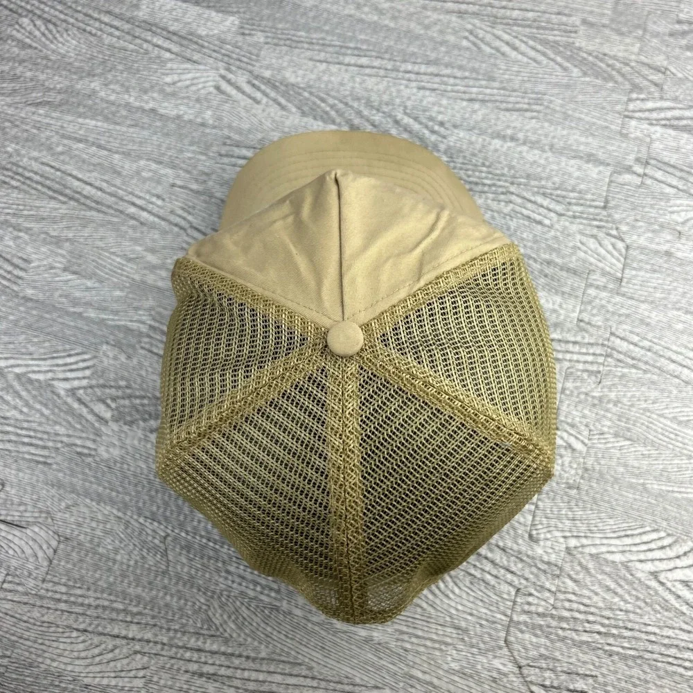 Vintage 90s ETNA Hat Cap Snap Back Adjustable Tan Green Trucker Rope Boho Mens